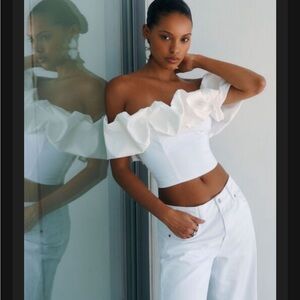 Ruffle off shoulder white crop top